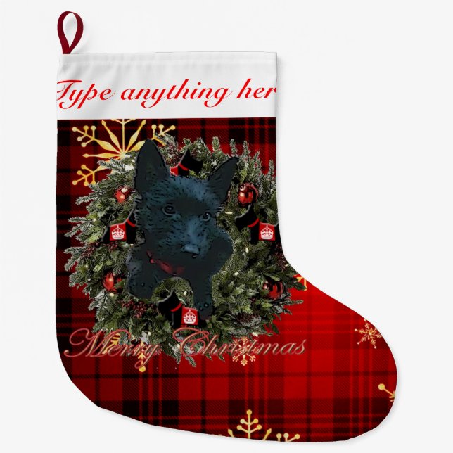 Scottie Merry Christmas Large Christmas Stocking (Front)