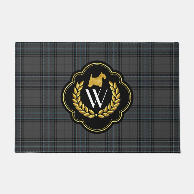 Scottie Monogram on Magic Plaid Doormat (Front)