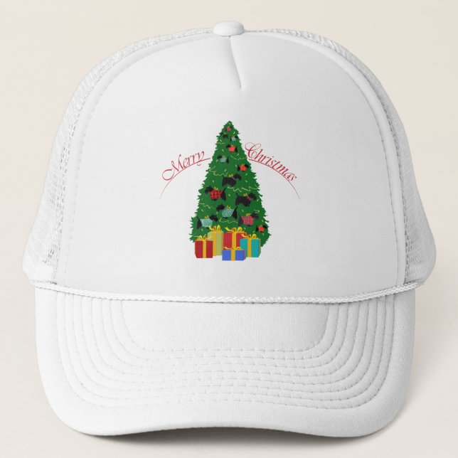 Scottie Ornaments Christmas Tree Trucker Hat (Front)
