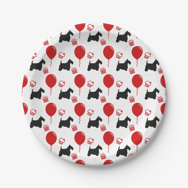 Scottie Party 2 Black and Red Paper Plate (Front)