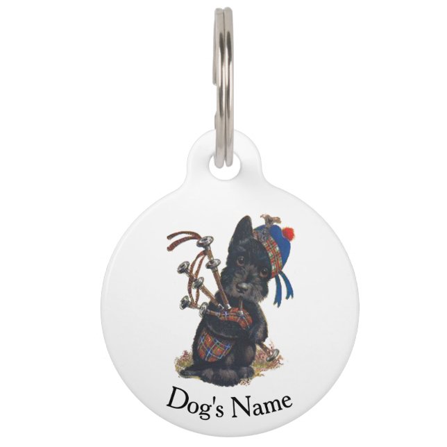 Scottie Playing Bagpipes Personalise Pet Tag (Front)