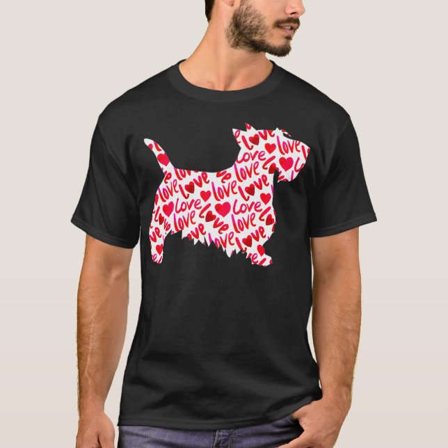 Scottie Scottish Terrier Heart Dog Valentines T-Shirt (Front)