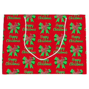 Scottie Silhouette Red Christmas Dog & Green Bow Large Gift Bag