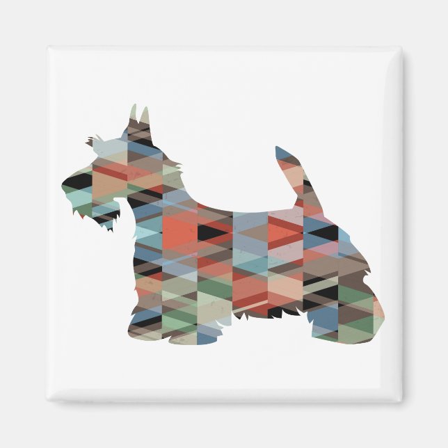 Scottie Terrier Geometric Pattern Silhouette Plaid Magnet (Front)