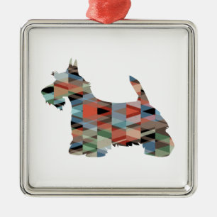 Scottie Terrier Geometric Pattern Silhouette Plaid Metal Tree Decoration