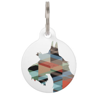 Scottie Terrier Geometric Pattern Silhouette Plaid Pet Tag