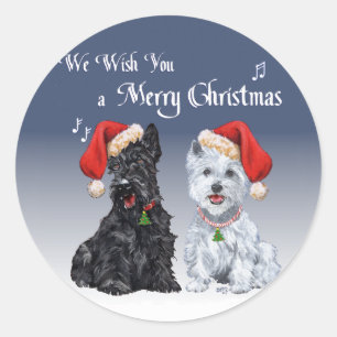 Scottie & Westie Christmas Carols Classic Round Sticker