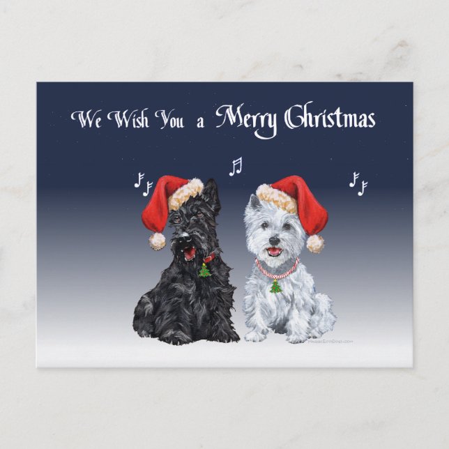 Scottie & Westie Christmas Carols Holiday Postcard (Front)