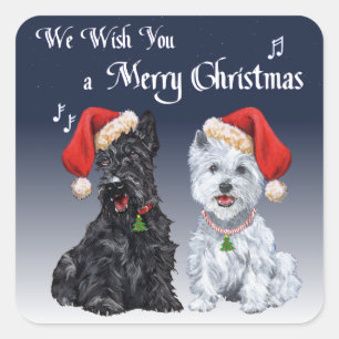 Scottie & Westie Christmas Carols Square Sticker