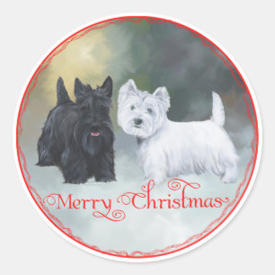 Scottie Westie  Christmas Classic Round Sticker