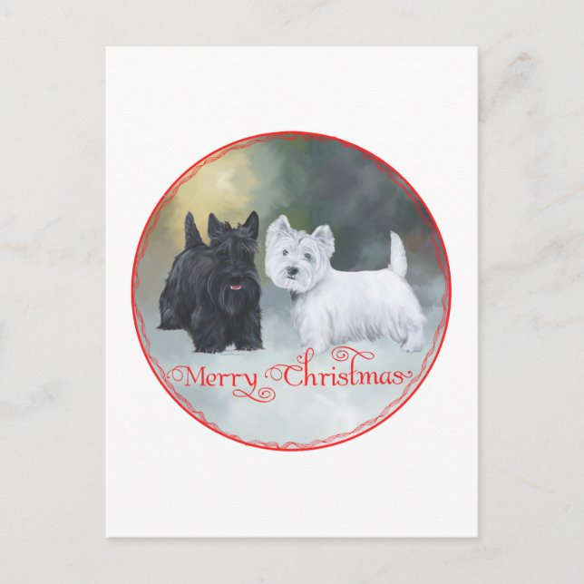 Scottie Westie  Christmas Holiday Postcard (Front)