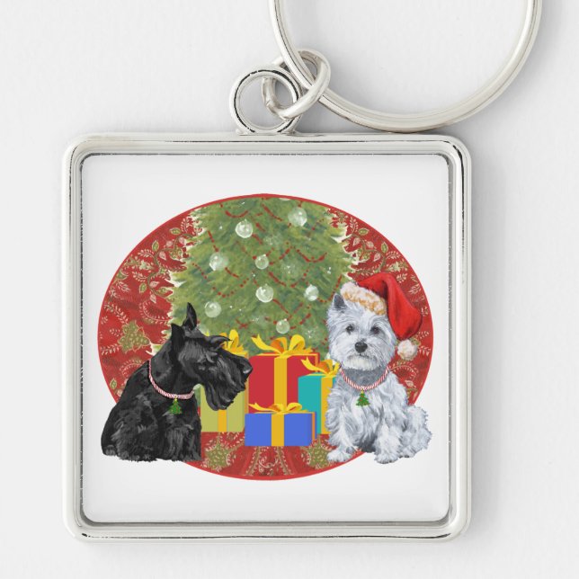 Scottie & Westie Christmas Key Ring (Front)