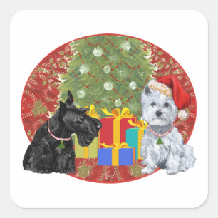 Scottie & Westie Christmas Square Sticker