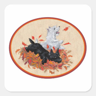 Scottie & Westie Fallen Leaves Square Sticker