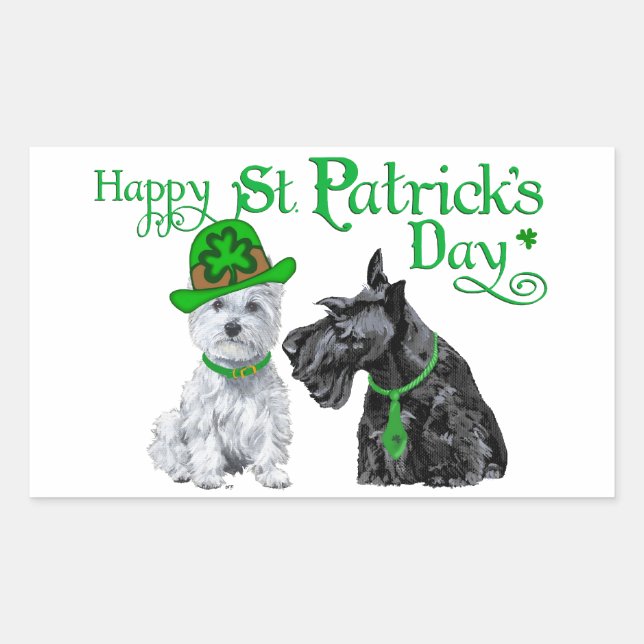 Scottie & Westie St. Paddy's Day Rectangular Sticker (Front)