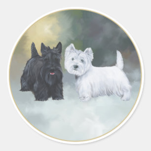 Scottie Westie Wintertime Classic Round Sticker