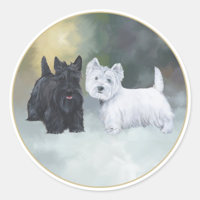 Scottie Westie Wintertime Classic Round Sticker (Front)