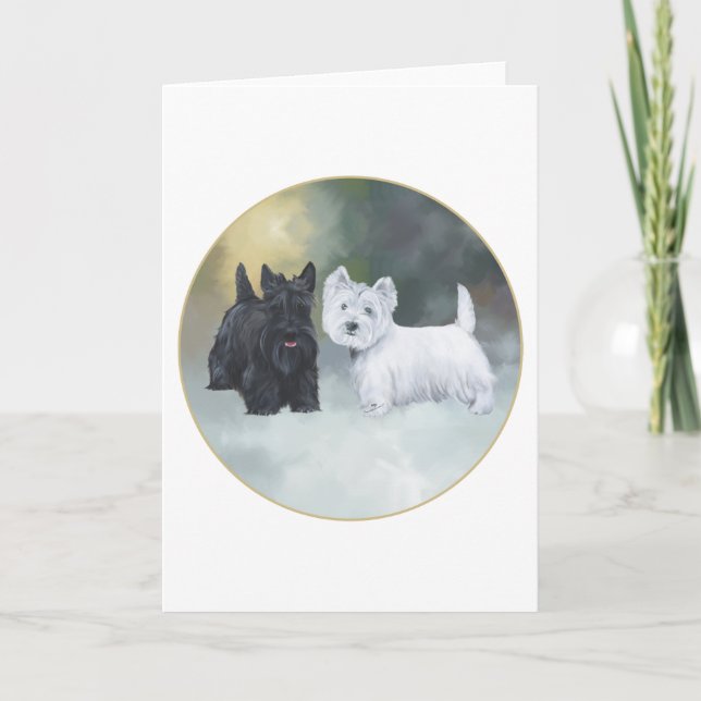 Scottie Westie Wintertime Holiday Card (Front)