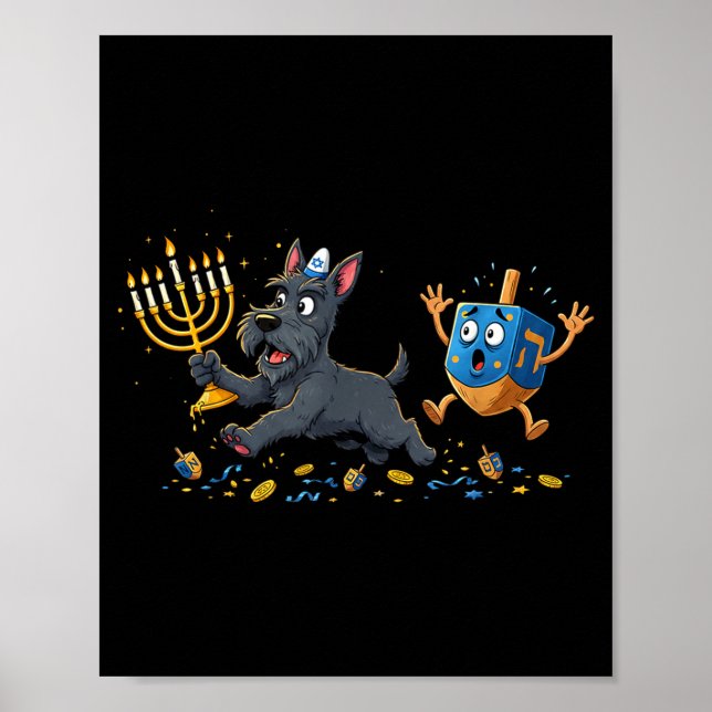 Scottierrier Dreidel Menorah Hanukkah Kids Womens  Poster (Front)