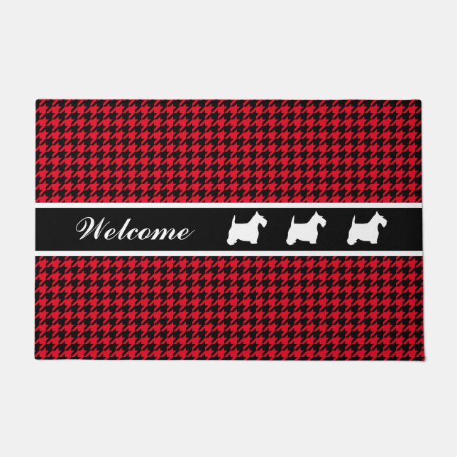 Scotties and Houndstooth Personalise Doormat (Front)