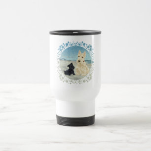 Scotties at the Beach, Wheaten & Black Pup Travel Mug