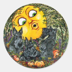 Scotties in Moonlight Classic Round Sticker