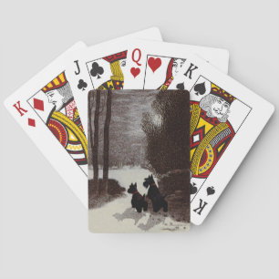 Scotties on Surreal Winter Night Playing Cards
