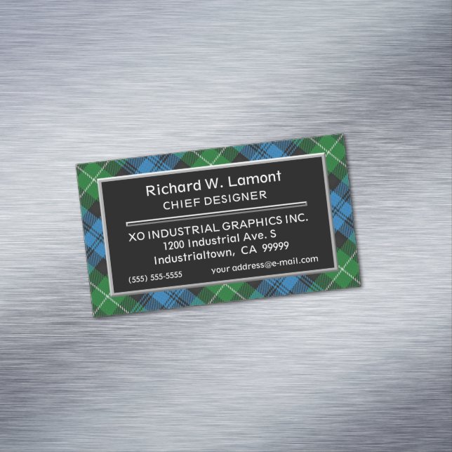 Scottish Accent Clan Lamont Tartan Magnetic Business Card (In Situ)