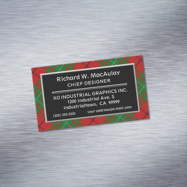 Scottish Accent Clan MacAulay Tartan Magnetic Business Card (In Situ)