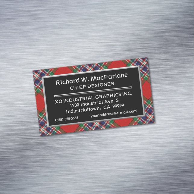Scottish Accent Clan MacFarlane Tartan Magnetic Business Card (In Situ)
