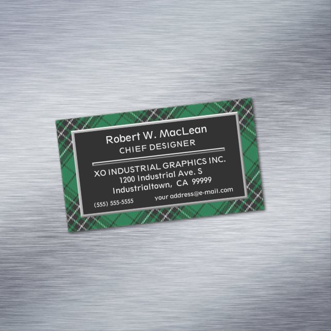 Scottish Accent Clan MacLean Hunting Tartan Magnetic Business Card (In Situ)