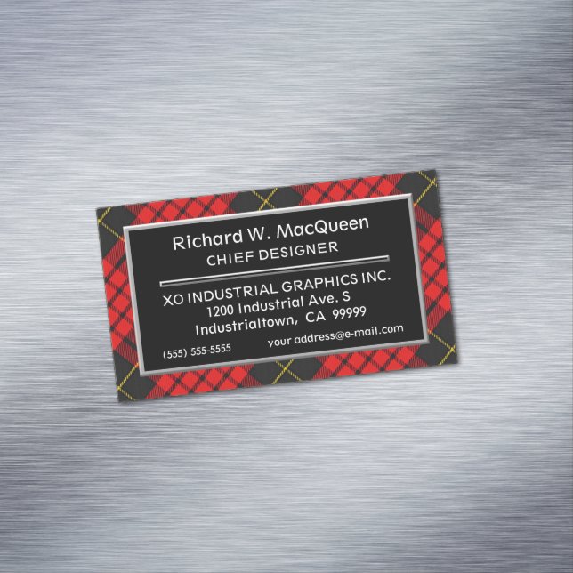 Scottish Accent Clan MacQueen Tartan Magnetic Business Card (In Situ)