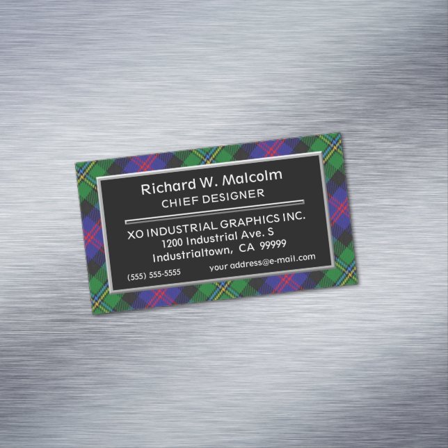 Scottish Accent Clan Malcolm Tartan Magnetic Business Card (In Situ)