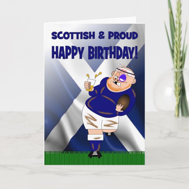 Scottish and Proud Beer Rugby Birthday Card (Front)