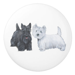 Scottish and West Highland Terriers Ceramic Knob