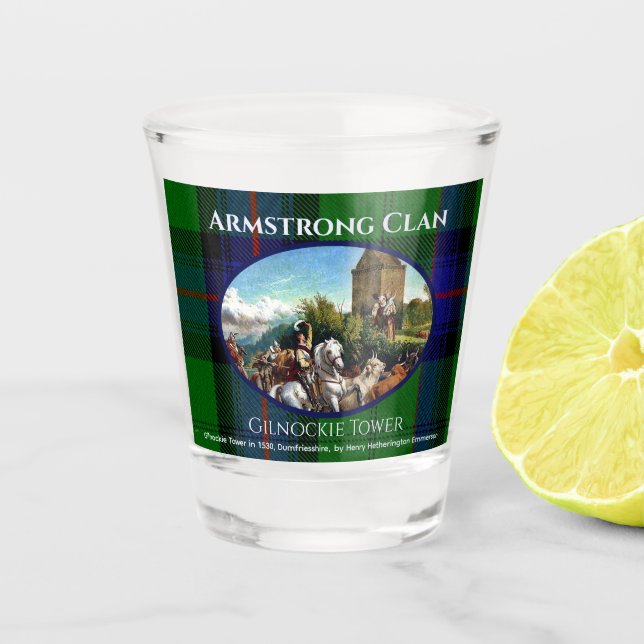 Scottish Armstrong Clan Gilnockie Painting Tartan Shot Glass (Front)
