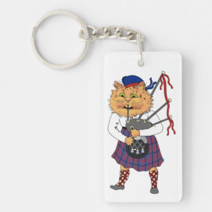 Scottish Bagpipe Cat Louis Wain Key Ring
