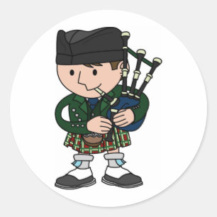 Scottish bagpiper playing bagpipes classic round sticker