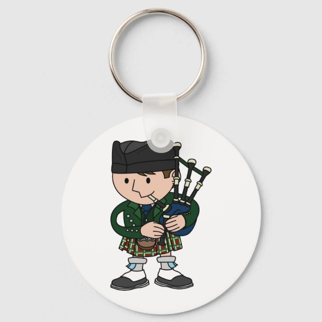 Scottish bagpiper playing bagpipes key ring (Front)