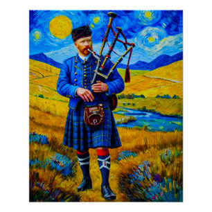 Scottish bagpiper Wall Art Decor .Water Color 