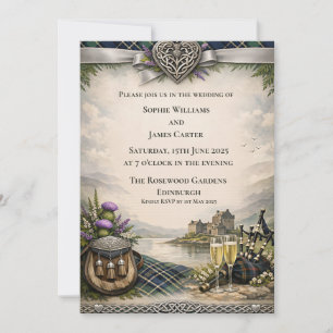 Scottish Bagpipes Celtic Brooch Castle Wedding Inv Invitation