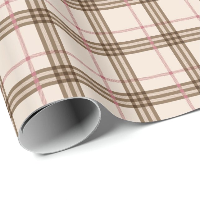 Scottish beige brown red plaid tartan pattern wrapping paper (Roll Corner)