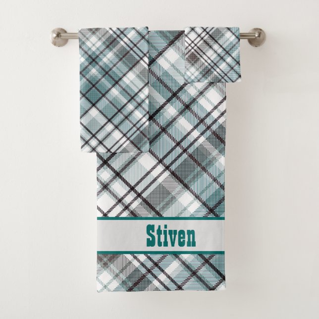 Scottish ,black and white ,tartan,stylish, classic bath towel set (Insitu)