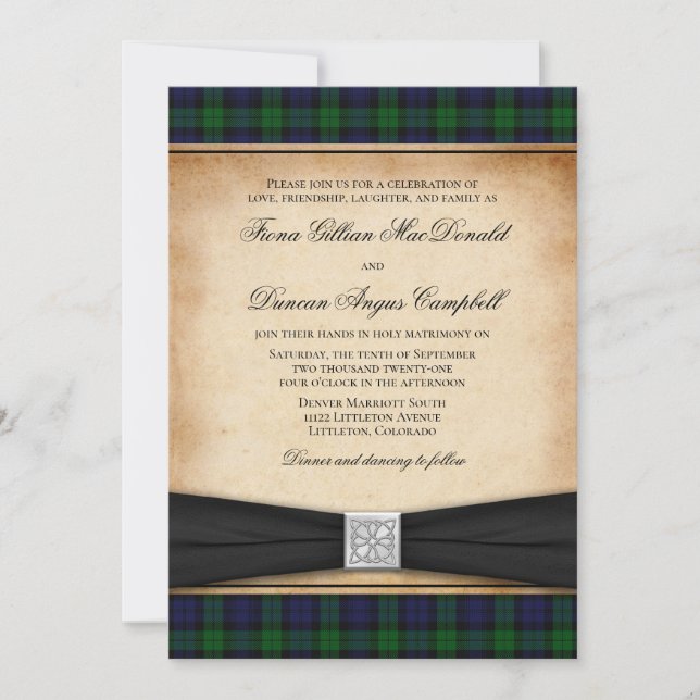 Scottish Black Watch Tartan Wedding Invitation (Front)