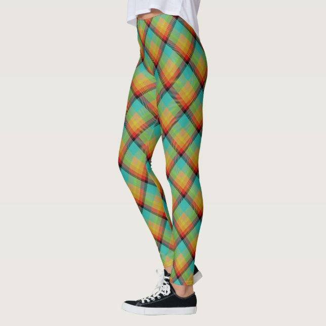 Scottish Blast Turquoise Red and Yellow Tartan Leggings (Left)