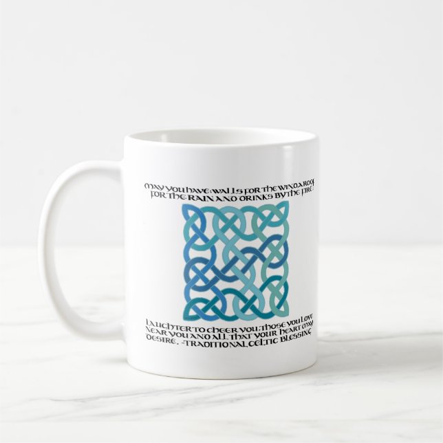 Scottish Blessing Calligraphy with Celtic Knot Coffee Mug (Left)