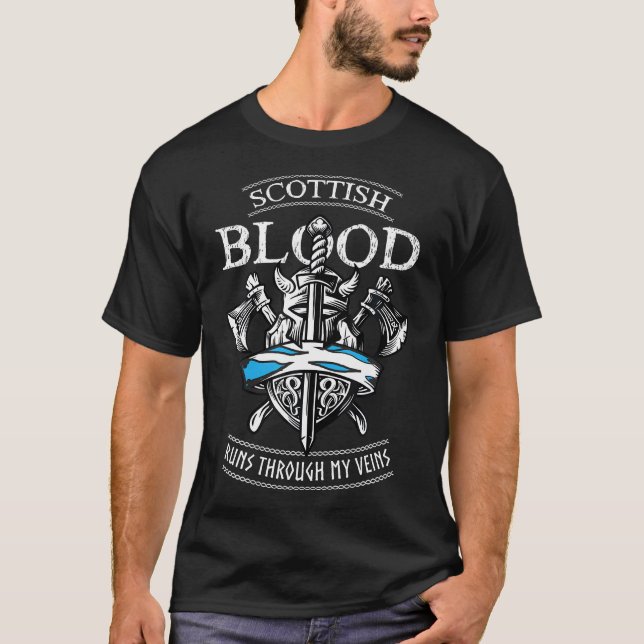 Scottish Blood Runs Through My Veins Viking  Odin T-Shirt (Front)