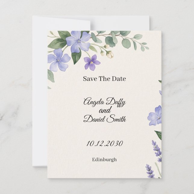Scottish Bluebell Thistle Save The Date Card (Front)