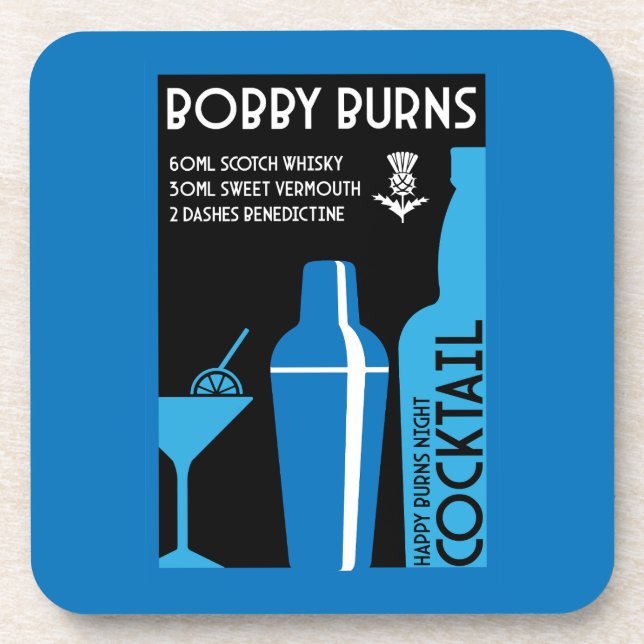 Scottish Bobby Burns Whiskey Cocktail Coaster (Front)