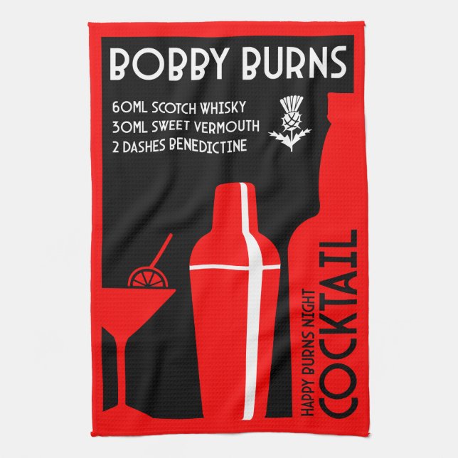 Scottish Bobby Burns Whiskey Cocktail Tea Towel (Vertical)